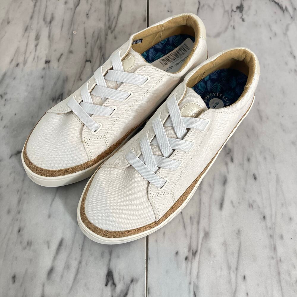 Revitalign Hermosa Cream Canvas Sneakers Women’s 8.5W Comfort Cork Sole Shoes